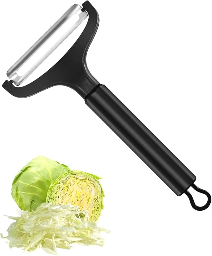 LHS Cabbage Peeler for Kitchen, Wide Mouth Vegetable Peeler, Stainless Steel Fruit Shredder Slicer with Non-Slip Handle and Sharp Blade (Black)