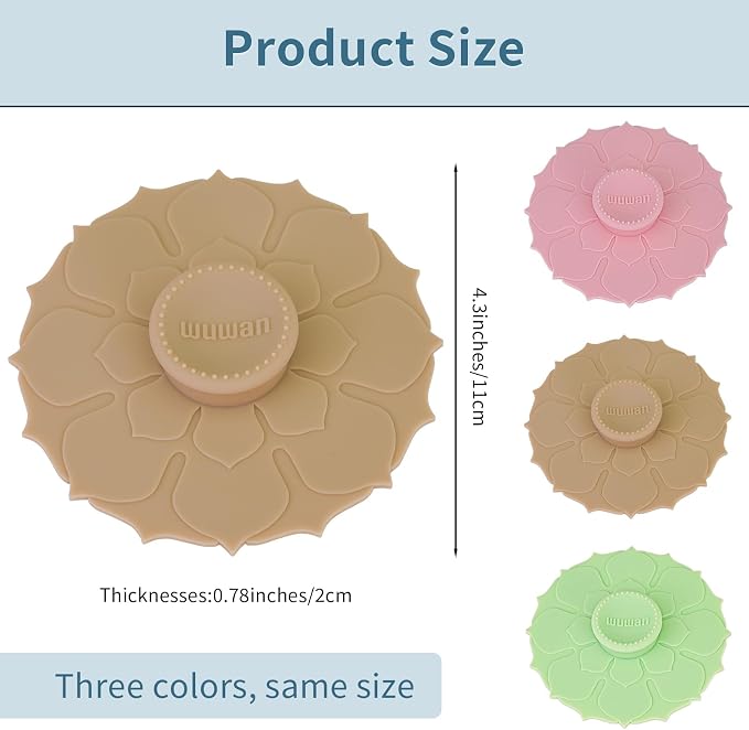 Silicone Cup Covers 4.1 Inch Reusable Silicone Mug and Cup Lids Suction Seal Lid Caps to Keep Drink Warm or Cold for Steeping Coffee Tea And Drink Cover (wuwan flower 3pcs, 3)