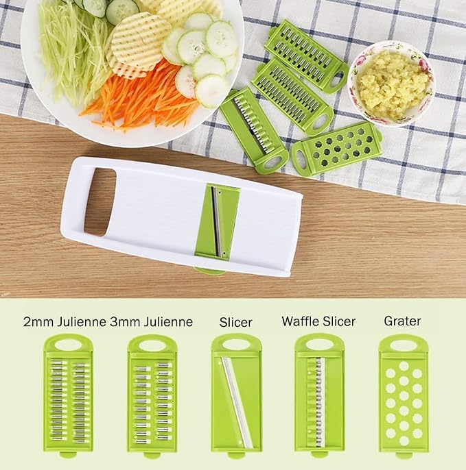NACOLUS 5 in 1 Mandoline Slicer Vegetable Slicer Mandolin Multi Blade Potato Veggie Slicer Vegetable Cutter Julienne Shredder Potato Slicer Green