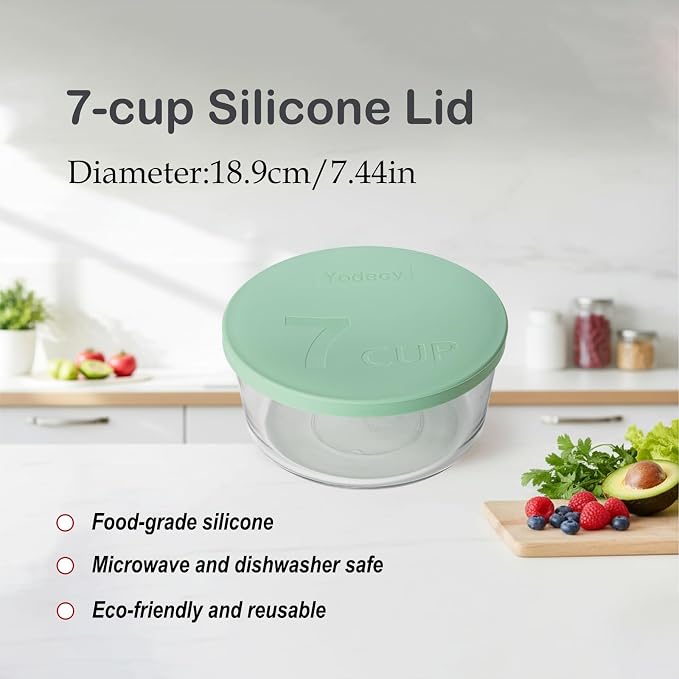 Yodecy Silicone Bowl Lids fit Pyrex Glass Bowls 7402-PC 7 Cup, fit Anchor Hocking Glass Bowls 7402-PC 7 Cup,Replacement Lids(2 Pack Pastel Green)