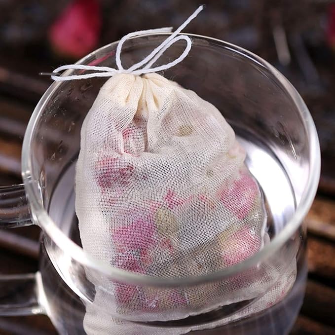 100 Pack Muslin Drawstring Bags, 3x4 Inch Reusable Natural Unbleached Cotton Straining Bags for Herbs, Coffee, Tea, Soup, Spices, Produce Bag Bulk Gift Bag Jewelry Pouch for Party Wedding Home