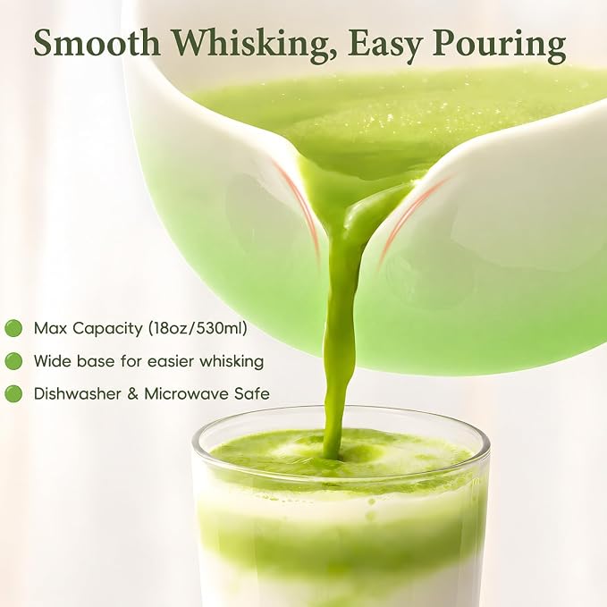 Matcha Whisk Set, Ceramic Matcha Set Includes Bowl & Holder, Bamboo Whisk (Chasen), Scoop, Spoon and Sifter, 6PCS Matcha Kit Covers Everything Needed for Making Matcha (Green)