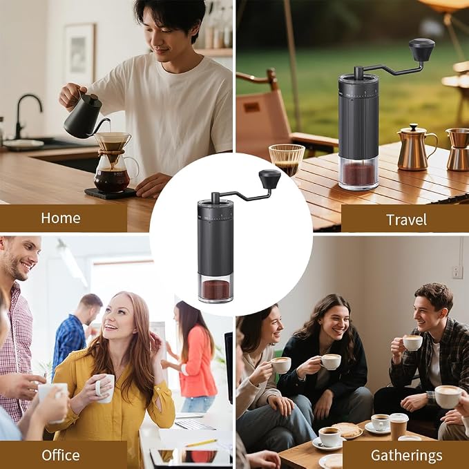 Hand Coffee Grinder Conical Burr for Espresso French Press Pour Over Double Bearing External Adjustment Capacity 25g (Stainless Steel Burr-Black)