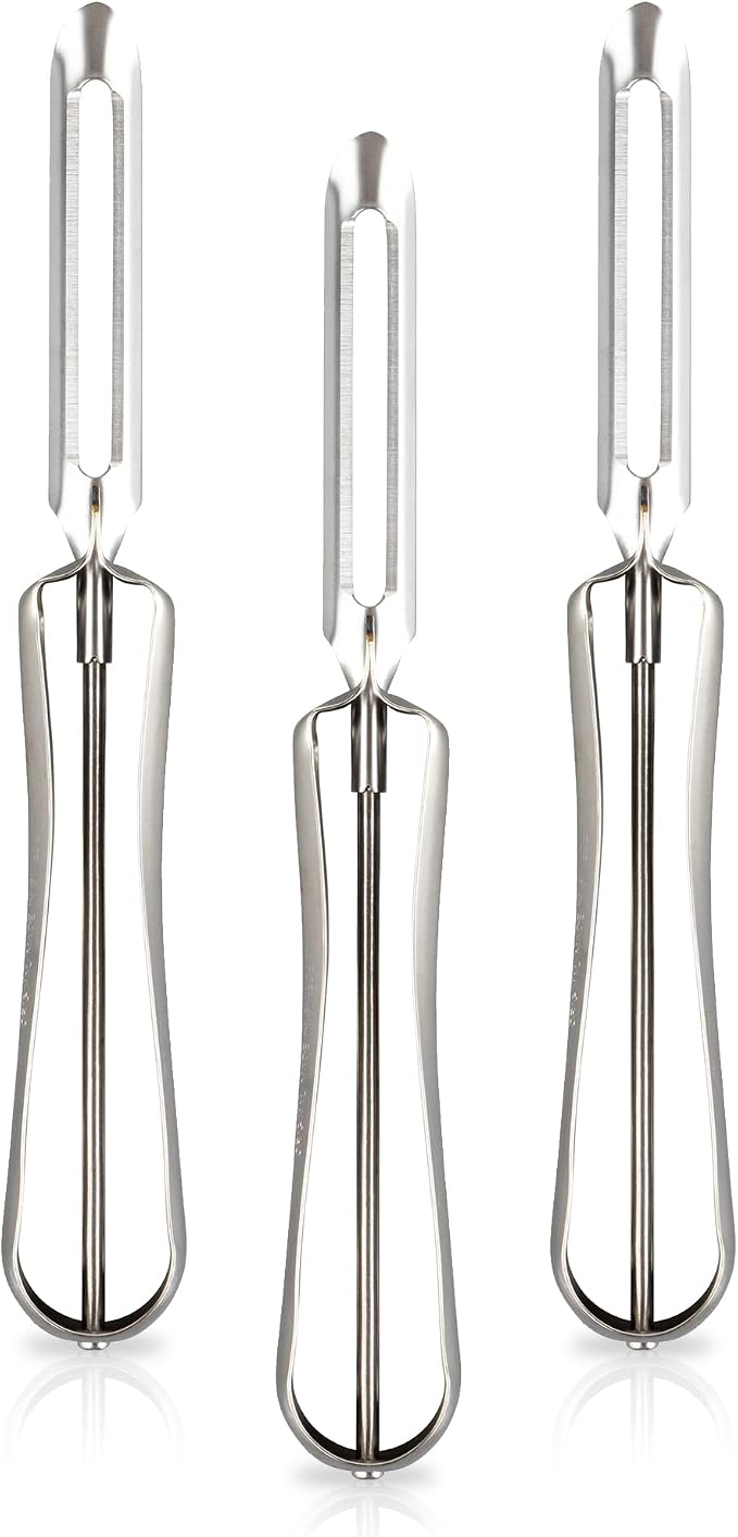 Linden Sweden Original Jonas Vegetable Peelers for Kitchen - Made In Sweden - Carrot Peeler with Ergonomic Handle for Safety and Control - Dishwasher Safe Potato Peelers - 3-Pack - Stainless Steel