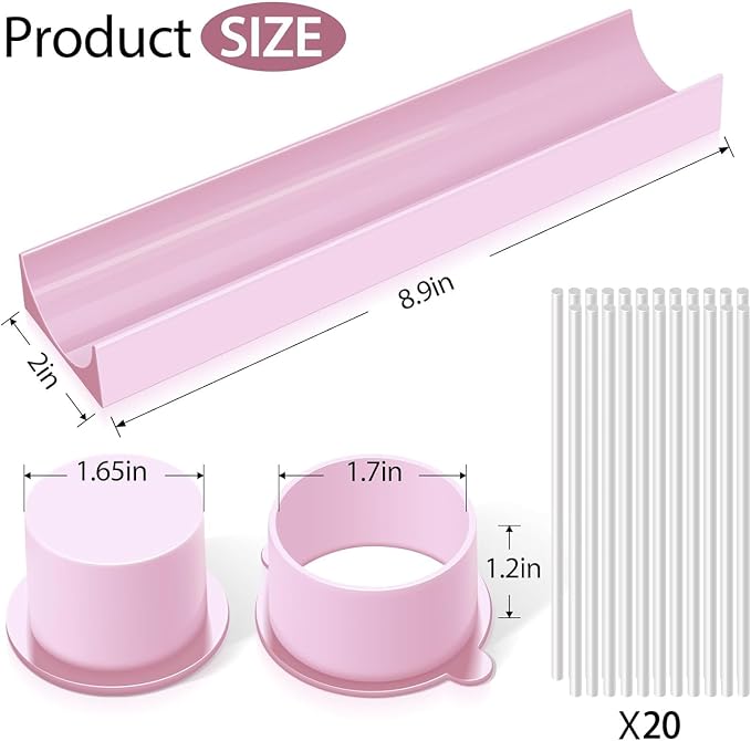 Round Cake Pop Mold Set with 9in Tray and Sticks- Pink | ABS Cake Pop Maker with Cutter and Pusher, perfect for making uniform cake pops for parties, weddings, and homemade desserts.
