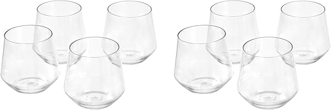 Amazon Basics Tritan Glasses, Dishwasher Safe, BPA-Free Plastic, Stemless Wine, Shatterproof, Looks Like Glass, 14-oz, Clear, Set of 4 (Pack of 2)