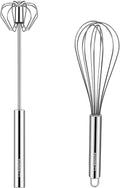 NileHome Stainless Steel Whisk 8" Hand Blender + 10" Semi-Automatic Rotary Kitchen Whisk Kitchen Wisk Wire Whisks for Cooking, Whisking, Blending, Beating, Stirring- 2 Pack...