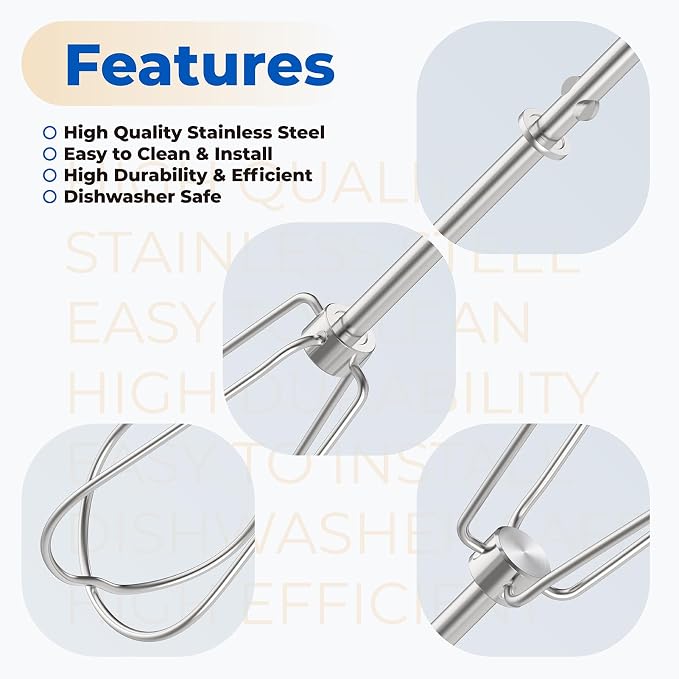 Hand Mixer Beaters Attachments for KitchenAid, KHM2B, Stainless Steel | WPW10490648 W10490648 Replacement Beaters for Kitchen Aid KHM Handheld Mixer, Easy Installation, Dishwasher Safe, Mix Easily