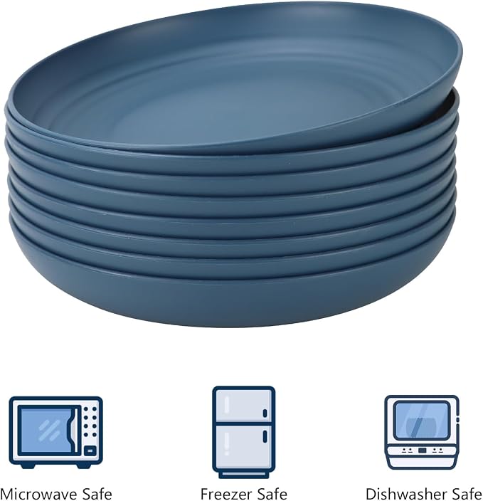 Dinner Plates Set, Alternative to Plastic Plates,Wheat Straw Plate Set of 8,Lightweight Microwave and Dishwasher Safe Plate,Unbreakable Salad Plates for Kitchen, Camping (Blue,10 inch)