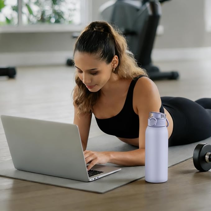 Insulated Water Bottle 24 oz with Dustproof Lid, Carry Handle & Tea Infuser, BPA-Free & Leakproof, Stainless Steel Water Bottles Ideal for Fitness, Hiking, Office & Outdoor Use (Light Purple)