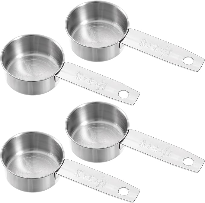 4 Pcs 1/8 Cup (30ml) Measuring Cup, 1oz Stainless Steel Measuring Cups Metal Measure Scoop Coffee Scoops Rice Cups Tablespoon for Cooking Baking, Wet and Dry Ingredients, Dishwasher Safe