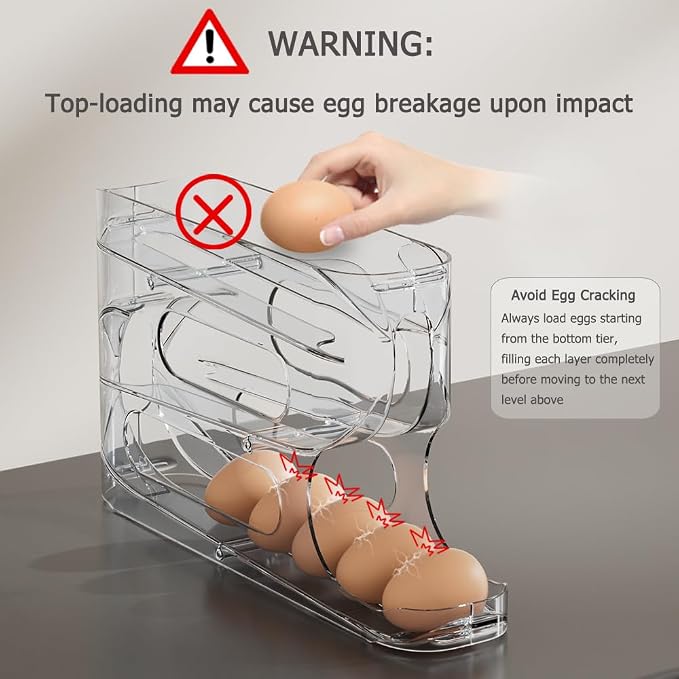 Clear FIFO Egg Holder for Fridge, Egg Dispenser for Eggs 36 Count | 2-Pack Automatic Rolling Egg Organizer for Refrigerator, Space-Saving Egg Roller/Container/Storage for Kitchen Countertop
