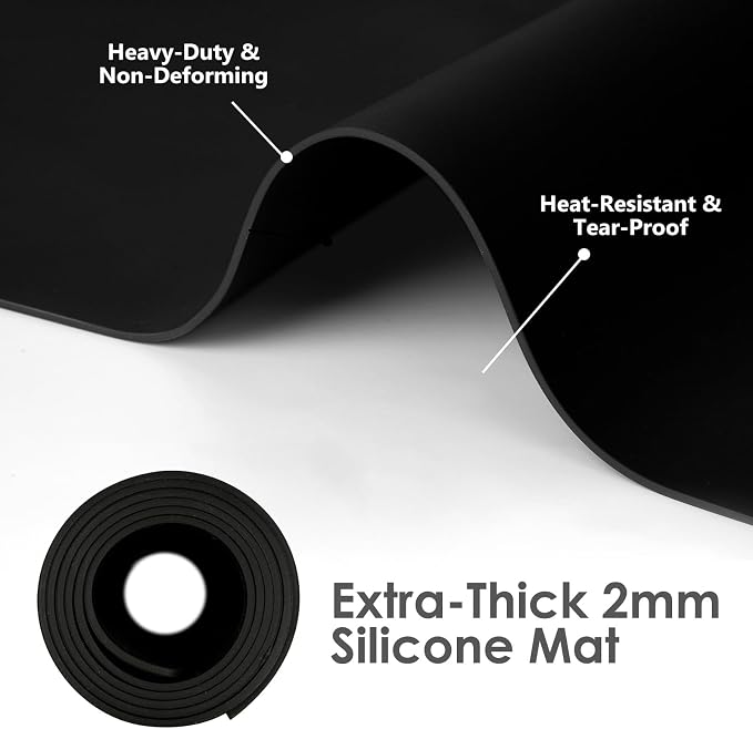 Extra Large Silicone Mat for Resin 36.2" x 24" 2MM Thick Silicone Craft Mat | for Table, Multifunction Silicon Matt for Kitchen Countertop Protector Heat Resistant Placemat by Foepoge(Black)