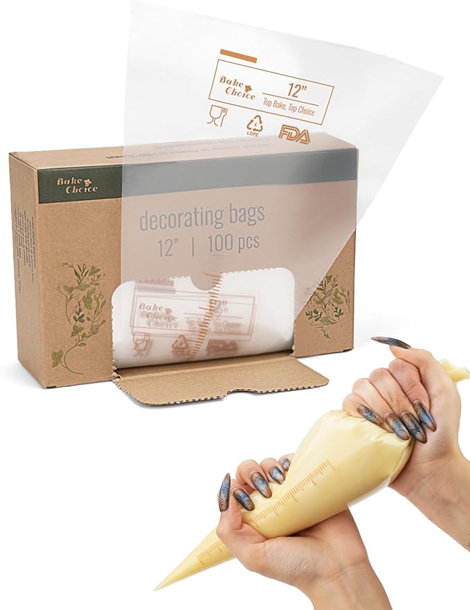 Bake Choice 12 Inch Piping Bags, 100PCS Thickened Disposable Pastry Bags | Anti Burst Icing Bags for Cream Frosting, Non-slip Frosting Bags, Cake & Cookie Decorating Supplies