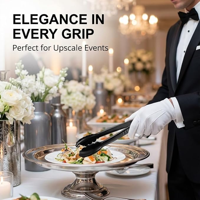 Plastic Tongs for Serving (Pack of 36) 9 Inch - Heavy-Duty Hard Plastic Reusable or Disposable Serving Tongs for Catering, Dinner Parties, Banquets, Buffets, Events, Weddings and Everyday Use, Black