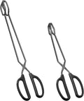 HINMAY Stainless Steel Scissor Tongs 12" and 16" Set, Set of 2 (Black) | Extra Long Metal Kitchen Tongs for Cooking, Grilling & Serving