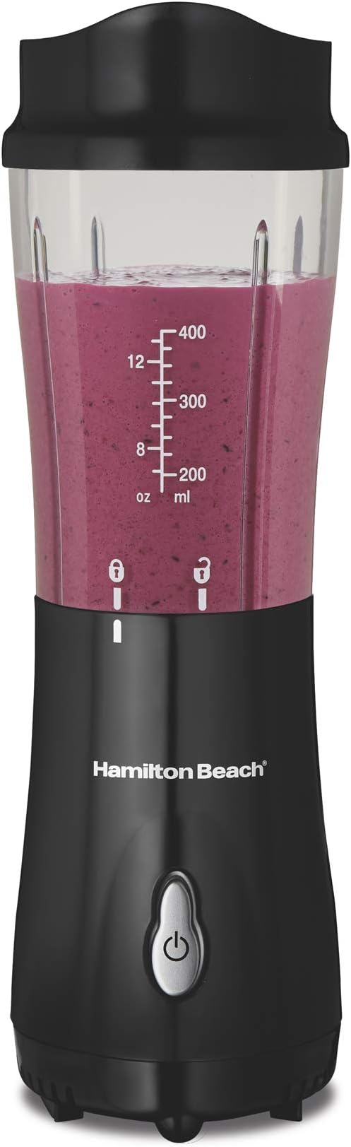 Hamilton Beach Personal Blender with 14oz Travel Cup and Lid, Black (51101AV) & Hamilton Beach Personal Blender for Shakes and Smoothies with 14oz Travel Cup and Lid, Red (51101RV)