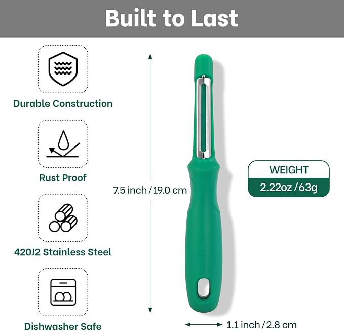 Beneno Swivel Vegetable Peeler, Premium Smooth Peeling Potato Peeler, Green | Razor-Sharp Stainless Steel Blade, Ergonomic Non-Slip Grip, Built-In Potato Eye Remover, Durable Design for Fruits & Veggies