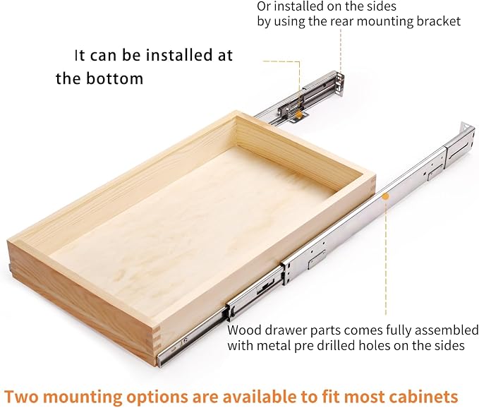 16”W x 21”D x 3‘’H Soft Close Slide Out Wood Drawer Organizer for Kitchen, Finished, (Cabinet Opening>17.5 inches for Bottom Assembly, Opening= 17 inches for Side Assembly)