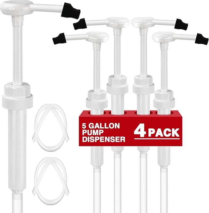 4 Pack 38-400 1 oz 5 Gallon Pump Dispenser with 50cm Extended Tube | Pump for Large Gallon Bucket, Cap to Avoid Dripping, Great for Shampoo, Conditioner, Bleach Liquid, Laundry, Detergent, Oil