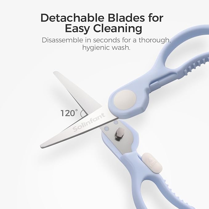 Premium Stainless Steel Portable Baby Food Safety Scissors, Detachable Feeding Shears for Toddlers Infant Kids Food Cutting Meats Noodles Vegetables with Protactive Cover