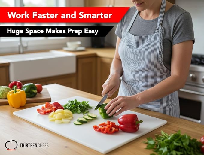 Commercial Grade White Cutting Board - 24 x 18 x 0.5 Inch Extra Large, Superior HDPP Plastic is NSF Approved for Food Service and Kitchens