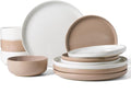 Famiware Milkyway 12-Piece Stoneware Dinnerware Set, White & Cinnamon Brown | Plates and Bowls for 4, Dishes Set for Everyday & Formal Use, Microwave & Dishwasher Safe, Chip & Scratch Resistant