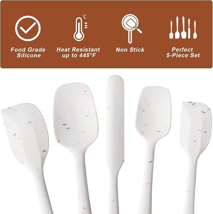 Silicone Spatula Set,5 Piece Food Grade Rubber Spatulas,Candy Color | Spatulas Silicone Heat Resistant for Baking,Cooking,and Mixing High Heat Resistant Non Stick Dishwasher Safe BPA-Free