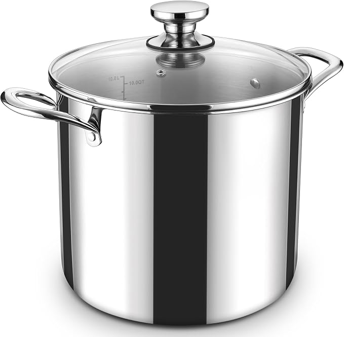 P&P CHEF 12 Quart Tri-Ply Stainless Steel Stock Pot, Cooking Pot with Lid | 12 Qt Stockpot for Soup Pasta Vegetable, Induction Cookware for All Stoves, Sturdy & Double Handle, Oven & Dishwasher Safe