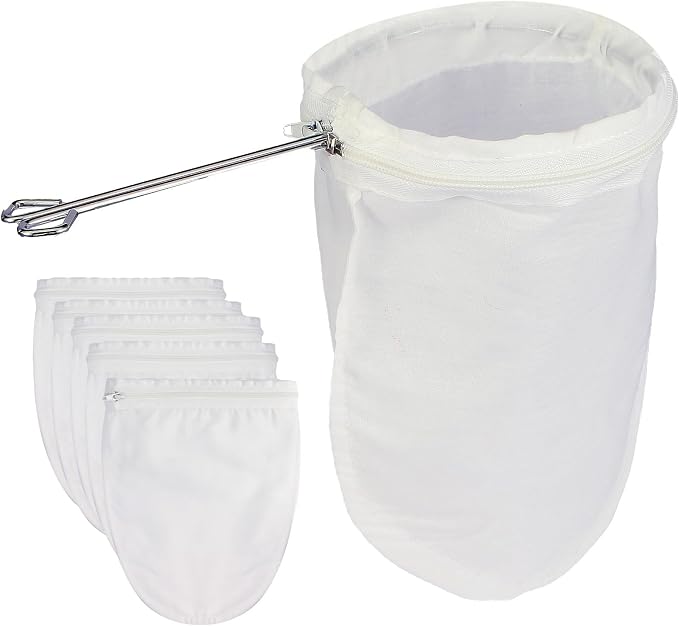 Fine Mesh Strainer, 6Pcs Cloth Strainer Bags with Steel Handle | Reusable Cotton Bags, Multipurpose Strainer Bags, Nut Milk Bags, Juice Strainer for Juicing, Coffee, Thai Tea