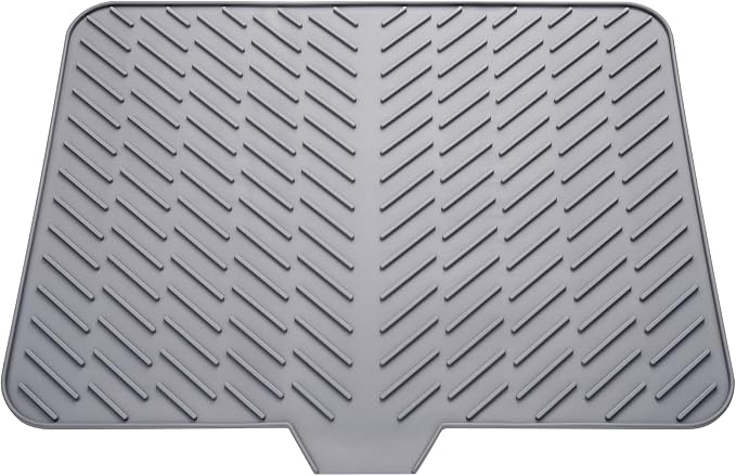 Silicone Dish Drying Mat for Kitchen Counter, Gray-1pcs, 23" x 17" | Heat Resistant & Non-Slip Dish Drain Pad with Built-In Drain, Dishwasher Safe, Quick-Dry, Hangable & Roll-Up for Storage