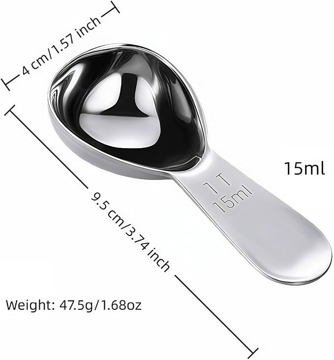1 Tbsp(15ml) Coffee Scoop,Stainless Steel Measuring Spoons for Coffee,Protein Powder,Sugar,Easy Read Laser Engraved Mark,Short Handle Fits in Container,Rust-Resistant,Drop-Resistant (1T 15ml)
