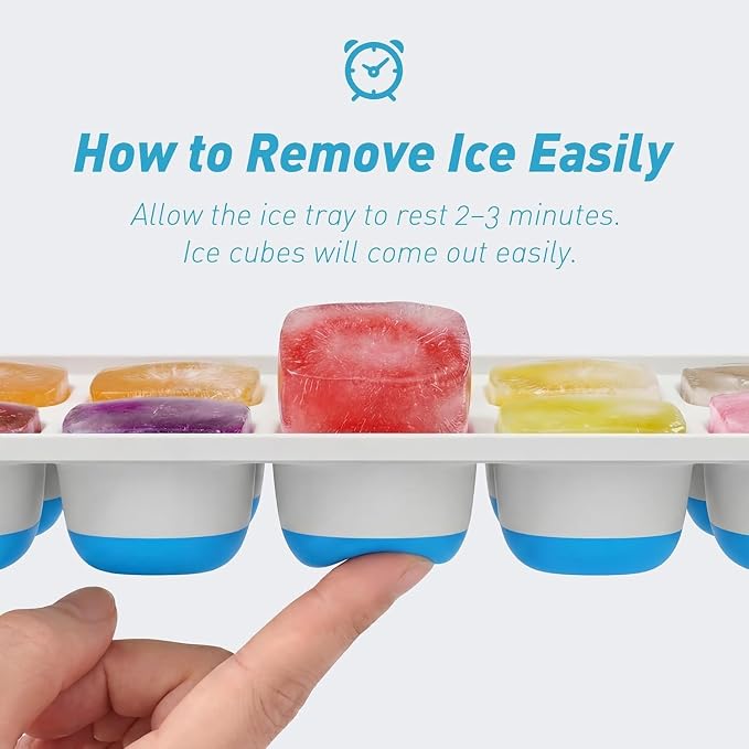 ChefAide Ice Cube Tray with Lid and Bin, 3 Packs 42 Cubes Silicone Plastic Ice Cube Trays for Freezer, Stackable Ice Tray with Container, Ice Scoop for Drinks, Coffee and Cocktails