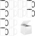 TANGLONG 12PC 15oz Sublimation coffee Mugswith Box -6 White and 6 Black | Ceramic Cup for for Coffee, Tea, Latte, Soup,Sublimation Blanks,Tazas Para Sublimar,Heat Sensitive Coffee Mugs,homemade gifts