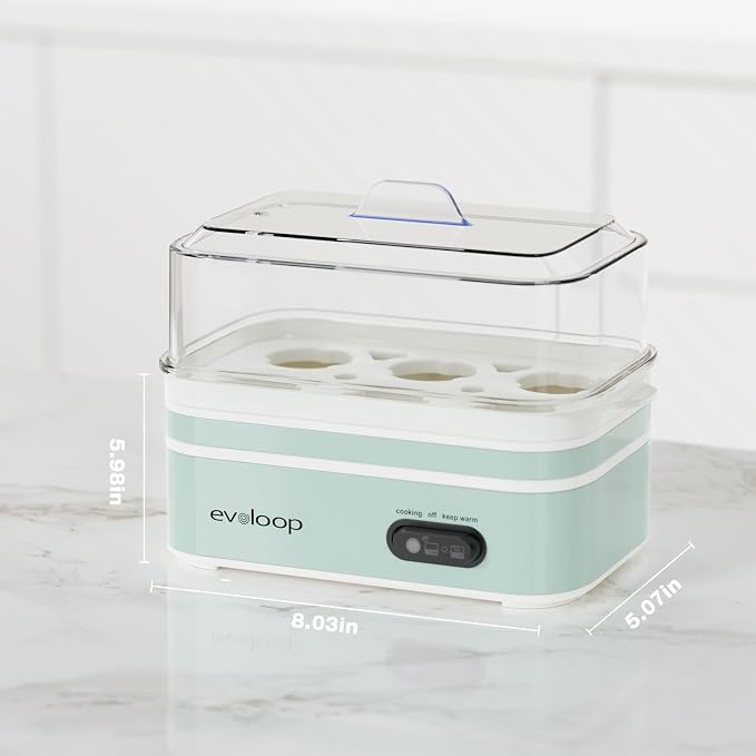 Evoloop Rapid Egg Cooker Electric 6 Eggs Capacity, Soft, Medium, Hard Boiled, Poacher, Omelet Maker Egg Poacher With Auto Shut-Off, BPA Free (Retro Green)