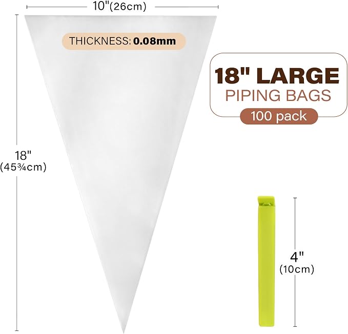 LotFancy 18 Inch Piping Bags, 100PCS Thickened Disposable Pastry Bags | With 5 Clips, Anti-Burst Icing Bags for Cream Frosting, Cake & Cookie Decorating Supplies