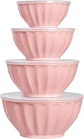 BoxedHome Mixing Bowls with Lids Set, 8 pieces Large 0.2” Thick Plastic Nesting Mixing Bowl, Microwave Safe,Size 5.92, 4.12,3.06,1.80 Quart, Pink
