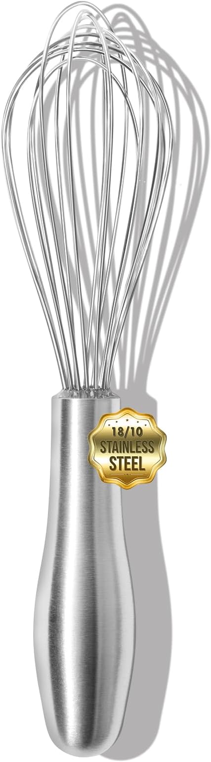OYV 8" Small Whisk, 18/10 Stainless Steel Whisk, Ergonomic Handle | Dishwasher Safe, 8-Wire Balloon Design, Rust Resistant, Sealed Waterproof Handle, For Eggs, Sauces, Batter And Cream