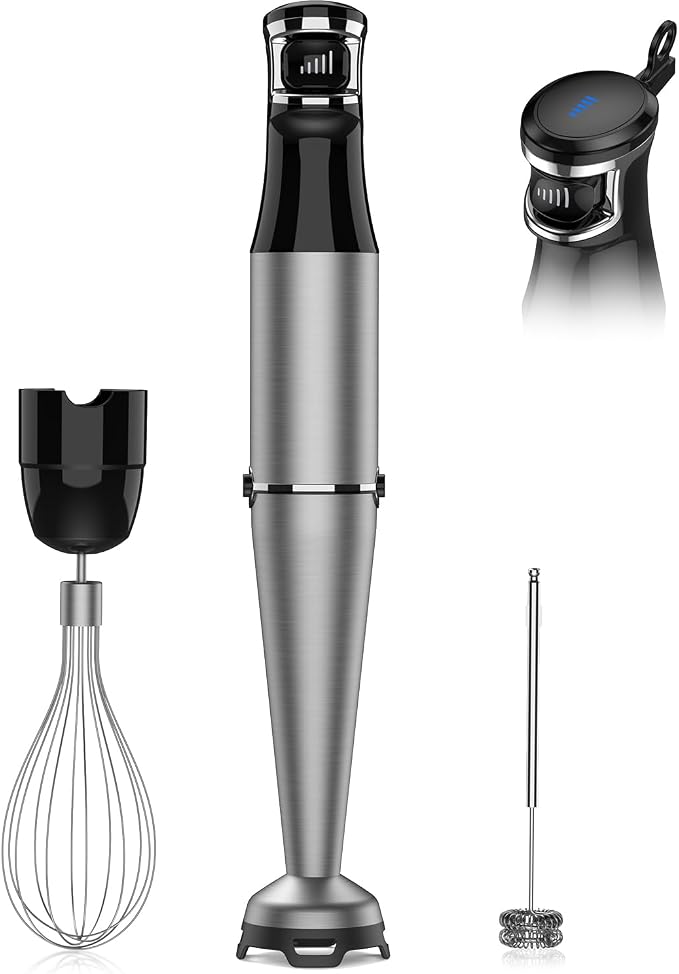 Turelar Immersion Blender Handheld 3-in-1 Hand Blender Set 1100W Heavy Duty | Trigger Speed Control, Emulsion Stick Mixer with Whisk and Milk Frother, Anti-scratch, for Kitchen Soup, Smoothie, Puree