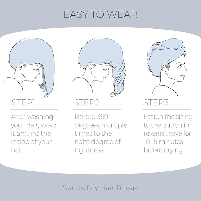 MaopaoBeauty Thicker Hair Drying Towels, Quick Drying Towels for Hair with Button, Super Absorbent Hair Turbans for Wet Hair Long Thick Curly Hair, Soft Hair Drying Towel Wrap, Light Blue