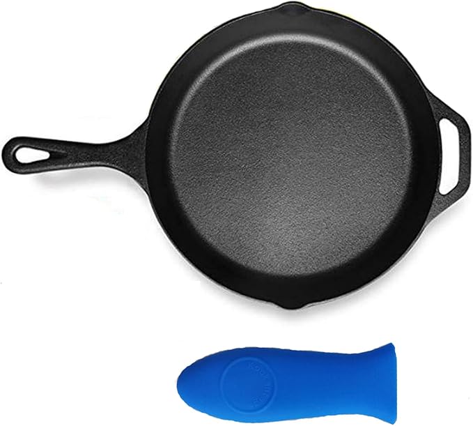 12 Inch Cast Iron Skillet Antirust Treated Pre-Seasoned Iron Pan with Silicone Handle Cover