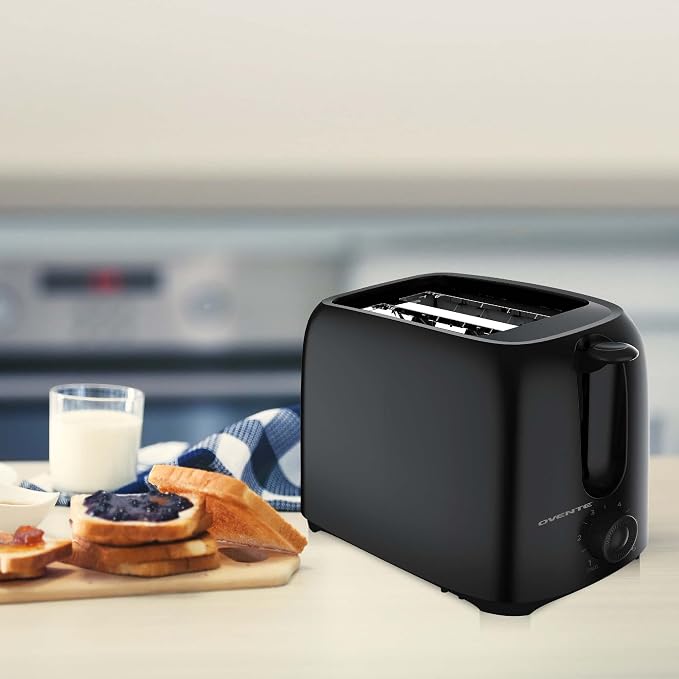 OVENTE Electric 2 Slice Toaster Machine with 6-Shade Browning Selector Setting,Compact Design &Removable Crumb Tray,700W Power Perfect for Toasting Bread,Thin Bagels &Waffles,Black TP2210B,(Pack of 6)