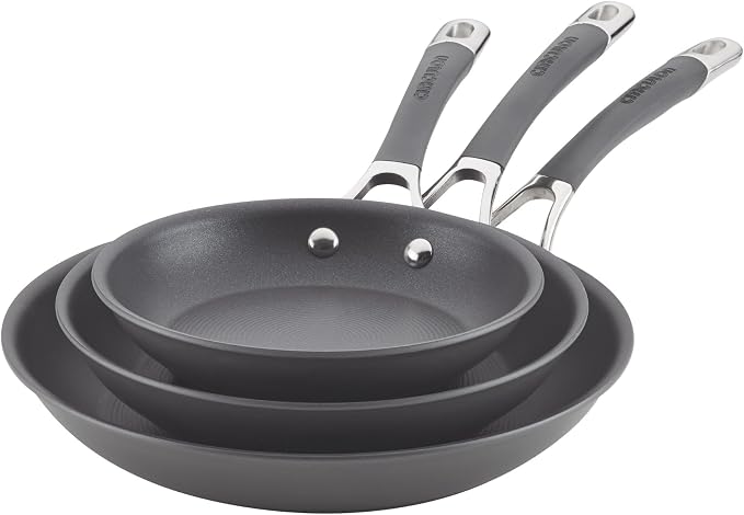 Circulon Radiance Hard Anodized Nonstick Frying Pan Set, 3-Piece Frying Pans, Gray