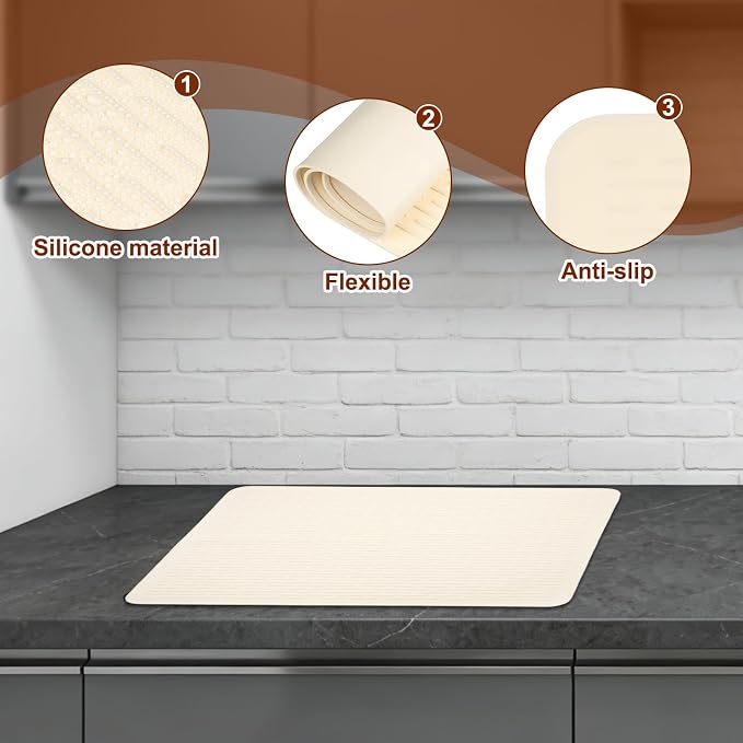 PATIKIL 28 x 20 Inch Stove Top Cover for Electric Stove, 1Pcs Silicone Stripe Mat for Glass Top Cover Non-Slip Glass Cooktop Protector for Kitchen Oven Dish Drying Mat, White