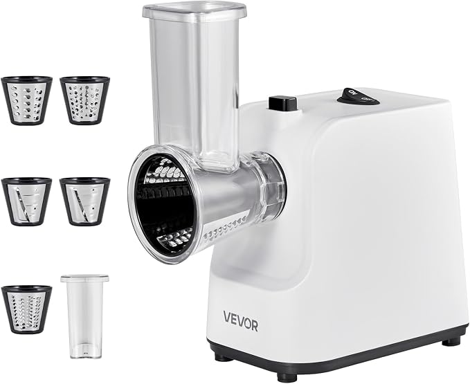 VEVOR Electric Cheese Grater Salad Maker, 200W Salad Shooter, Electric Vegetable Slicer Shredder Chopper for Fruits with 5 Attachments, Stainless Steel Food Cutter for Vegetables, and Cheeses