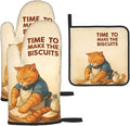 Cute Cat Oven Mitts and Pot Holder Set, Funny Heat Resistant Kitchen Gloves Hot Pad, Cooking Baking Lovers Spring Easter Gifts for Women, Whimsical Kitchen Decor & Gifts for Chef Cooks Cat Lovers Mom