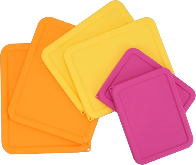 LUVCOSY 3 Cup 6 Cup 11 Cup Rectangle Silicone Storage Cover Lids Replacement for Pyrex 7210-PC, 7211-PC, 7212-PC Glass Bowls, (Container not Included) 6 Pack, Microwave, Dishwasher and Freezer Safe