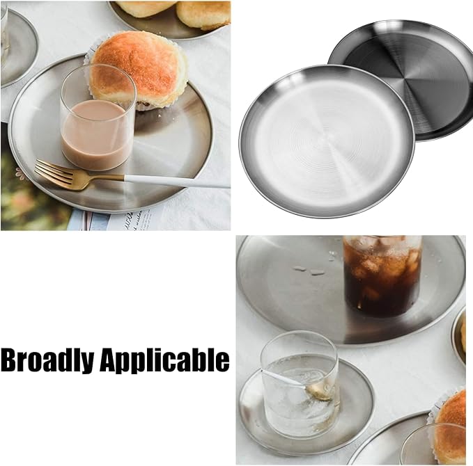 CAMBUY Stainless Steel Plates 9 inch 10 Pcs Metal Dinner Dishes Plate Set | Reusable Unbreakable Lightweight Non-Toxin Dishwasher Safe BPA Free Dish Set for Home Kitchen BBQ Restaurant Outdoor Camping