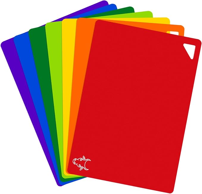 7 Pieces Plastic Flexible Cutting Boards for Kitchen, BPA- Free,15"x12" | Non Slip Cutting Mats with Food Icons, Easy-Grip Handles