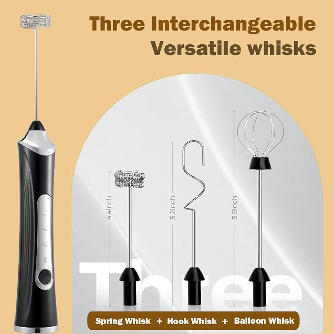 Handheld Electric Milk Frother with 2 Heads, Coffee Whisk Foam Mixer with USB Rechargeable 3 Speeds, Foam Maker Blender for Latte, Cappuccino, Hot Chocolate, Egg (Type 5)
